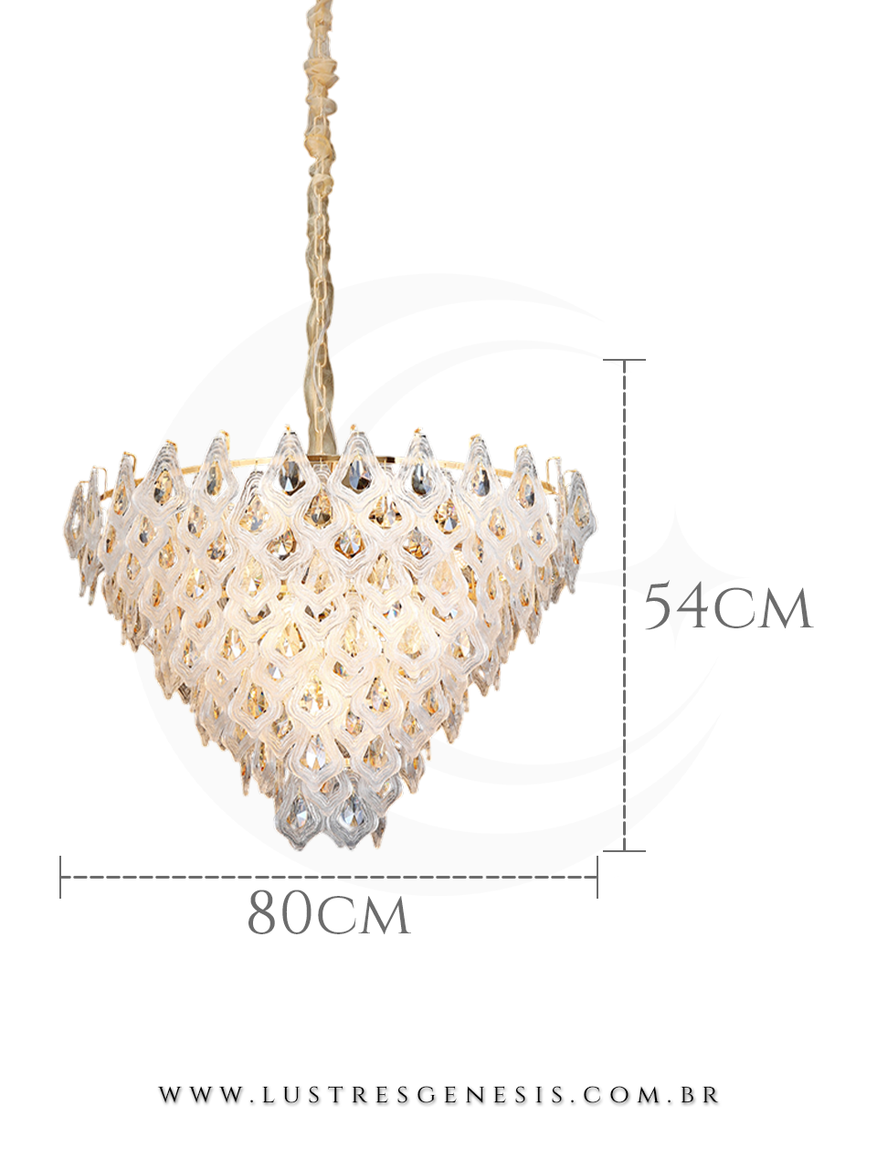 Lustre Pendente Moderno de Cristal Dourado Ø80cm Redondo, Sala de Jantar, Quartos, Mesa Area Gourmet, Quarto Casal, Suite Master